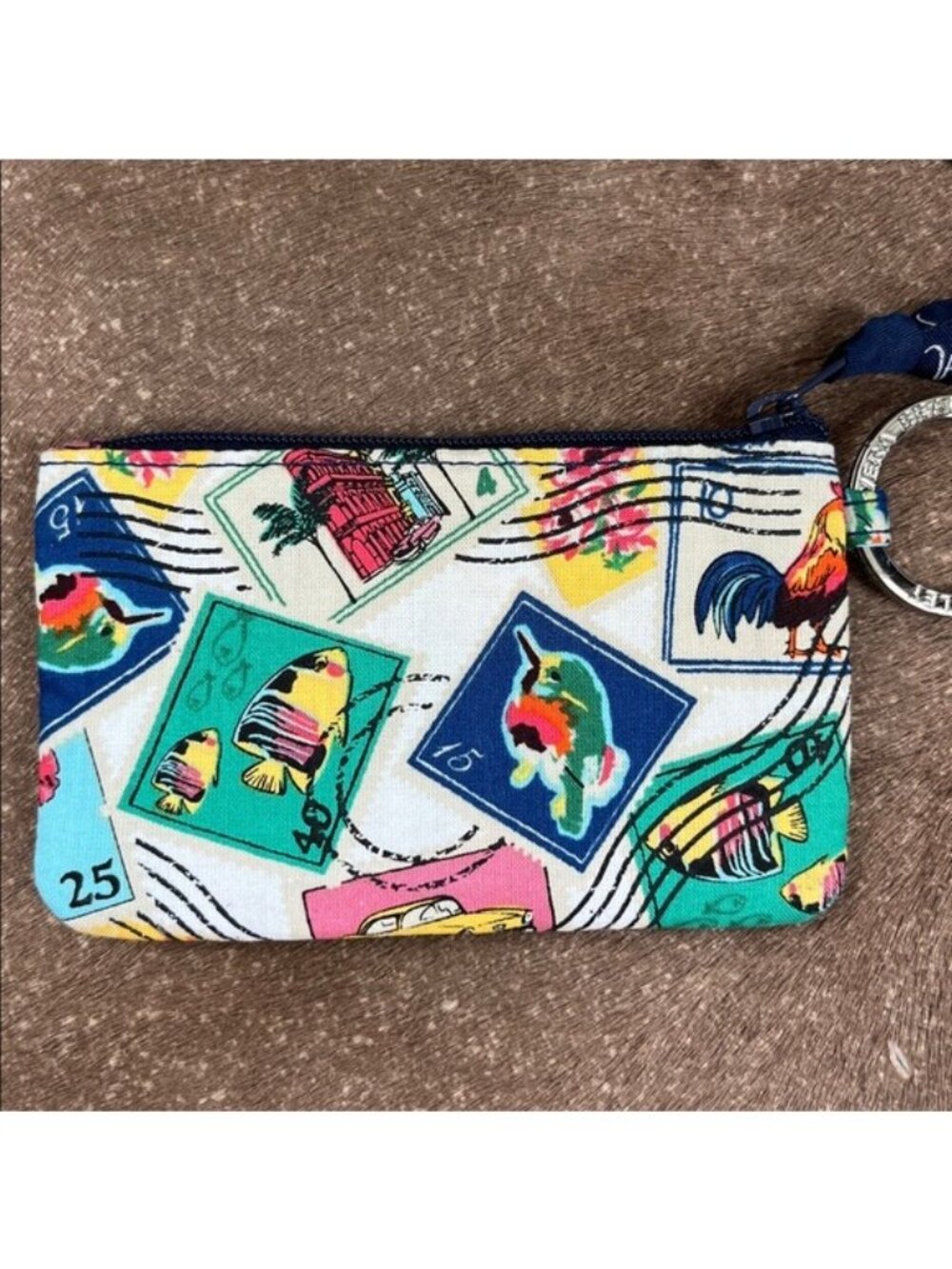 Vera Bradley Cuban Stamps Card Wallet Quilted Keychain